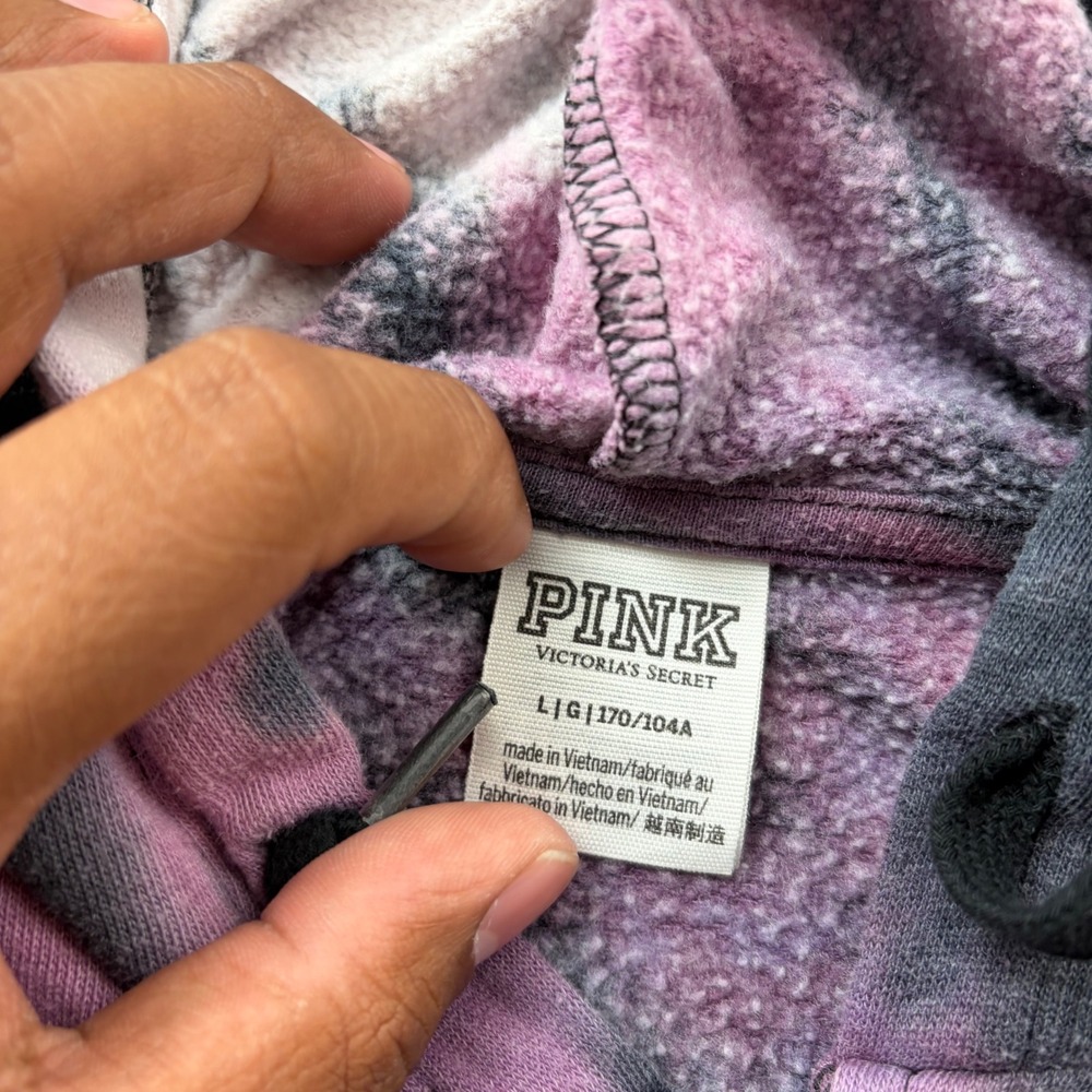 Victoria's Secret PINK Tie Dye Full Zip Hoodie Purple Black White Large - Picture 4 of 6